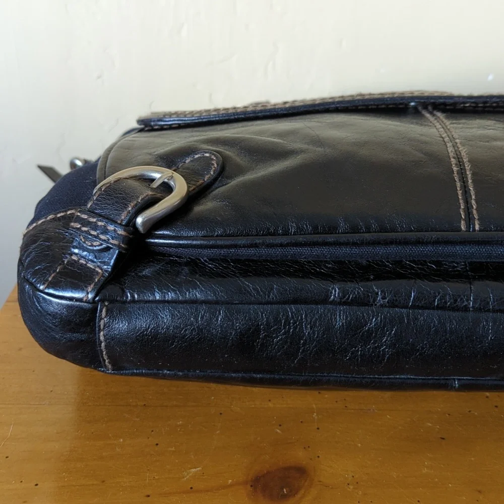 Fossil Black Lizette Canvas & Leather Crossbody Messenger Bag
